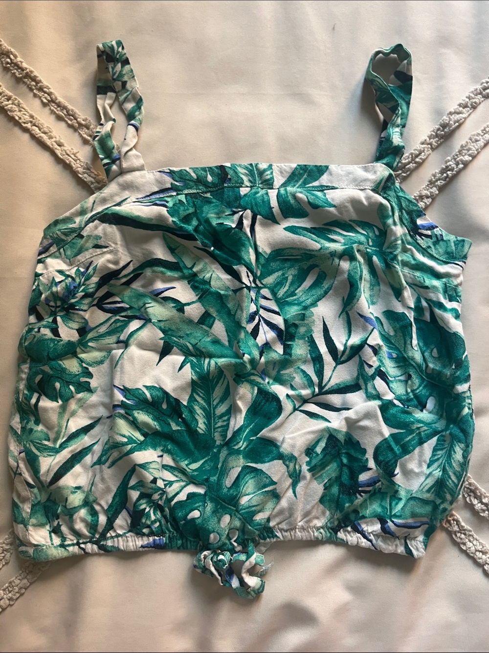 H&M White Tank Top with Green Tropical Leaf Print